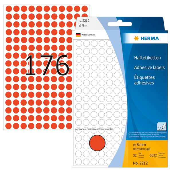 HERMA 2212 liimaetiketti Ympyrä Punainen 5632 kpl HERMA 2212 liimaetiketti Ympyrä Punainen 5632 kpl