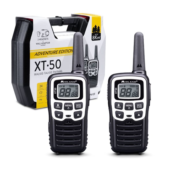 Miniatyrbillede 1 af 9: Midland XT50 Adventure to-vejs radio 24 kanaler 446.00625 - 446.09375 MHz Sort, Grå