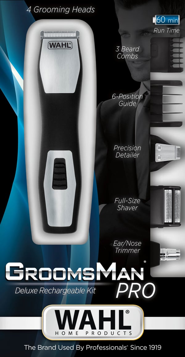 Wahl GroomsMan Pro Batteri Sort, Rustfrit stål