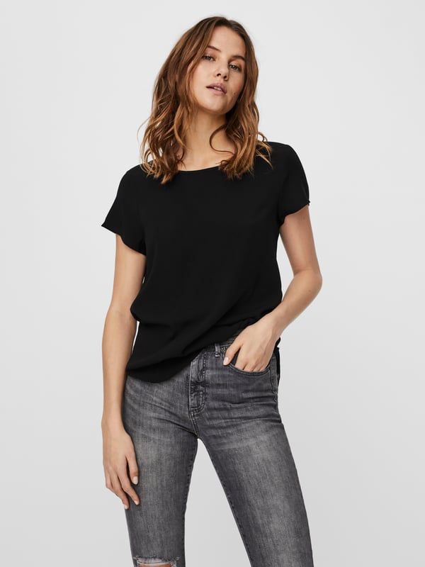 Vero Moda 5715099183972 skjorte & top Bluse Rund halsudskæring Kort ærme Viskose, Elastin