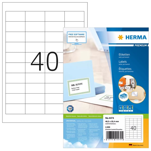 HERMA 4474 tulostintarra Valkoinen Itse kiinnittyvä tulostintarra