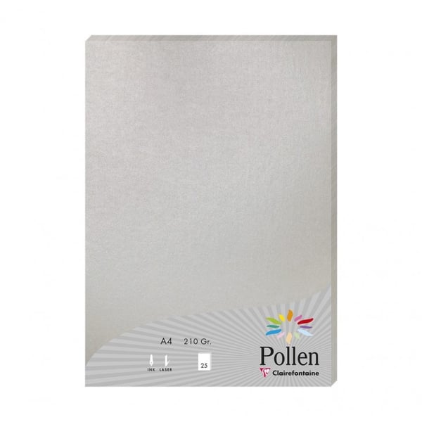 Miniatyrbillede 1 af 2: Clairefontaine Pollen printpapir A4 (210x297 mm) 25 ark Sølv