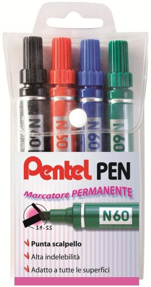 Pentel N60 speedmarker 4 stk Mejselspids Sort, Blå, Grøn, Rød