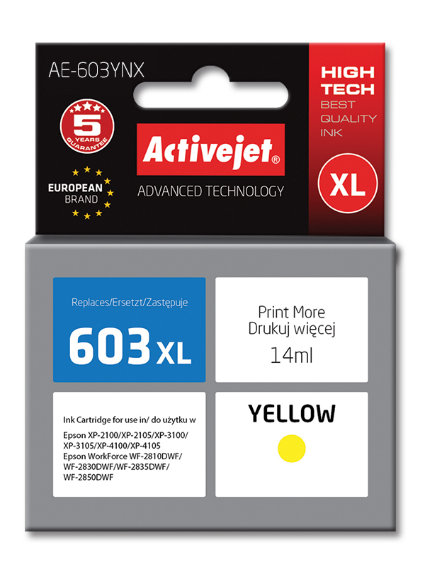 Activejet Ink AE-603YNX (erstatning Epson 603XL T03A44; Supreme; 14 ml; gul) Activejet Ink AE-603YNX (erstatning Epson 603XL T03A44; Supreme; 14 ml; gul)