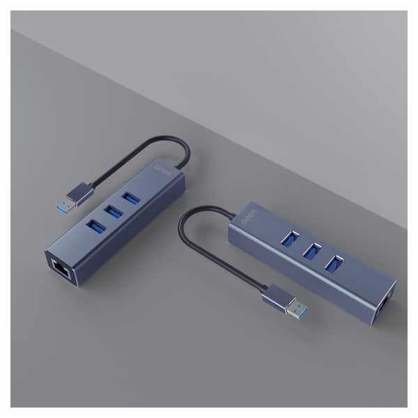 Savio AK-57 USB-A - 3 x USB-A HUB with RJ-45 Gigabit Ethernet adapter 5000 Mbit/s grey USB 3.2 Gen 1 (3.1 Gen 1) Micro-B Sort