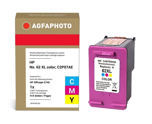 Miniatyrbillede 1 af 3: AgfaPhoto APHP62CXL blækpatron 1 stk Kompatibel Højt (XL) udbytte Blå, Magenta, Gul