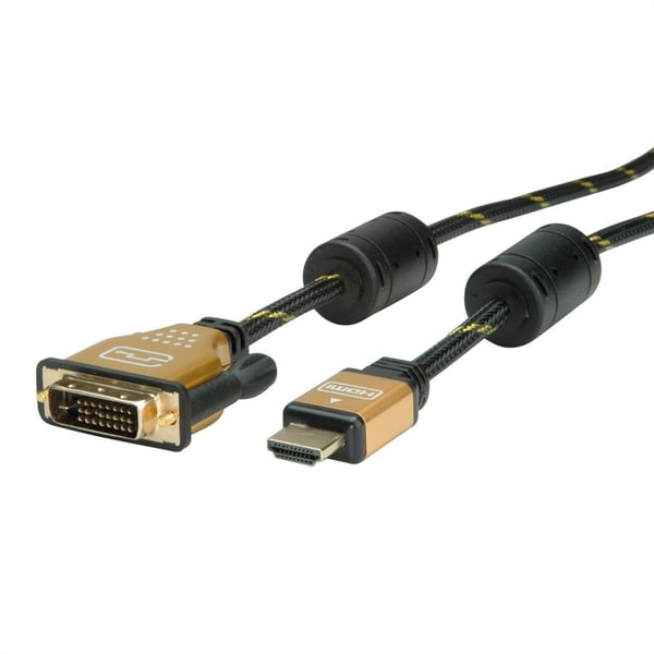 ROLINE 11.04.5890 videokabel adapter 1 m HDMI DVI Sort, Guld