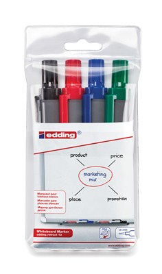 Edding retract 12 speedmarker 4 stk Projektilspids Sort, Blå, Grøn, Rød