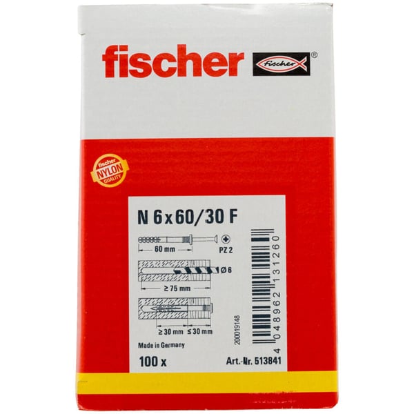 Miniatyrbillede 5 af 7: Fischer 513841 skrueanker og vægudtag 100 stk Skrue og vægstiksæt 60 mm