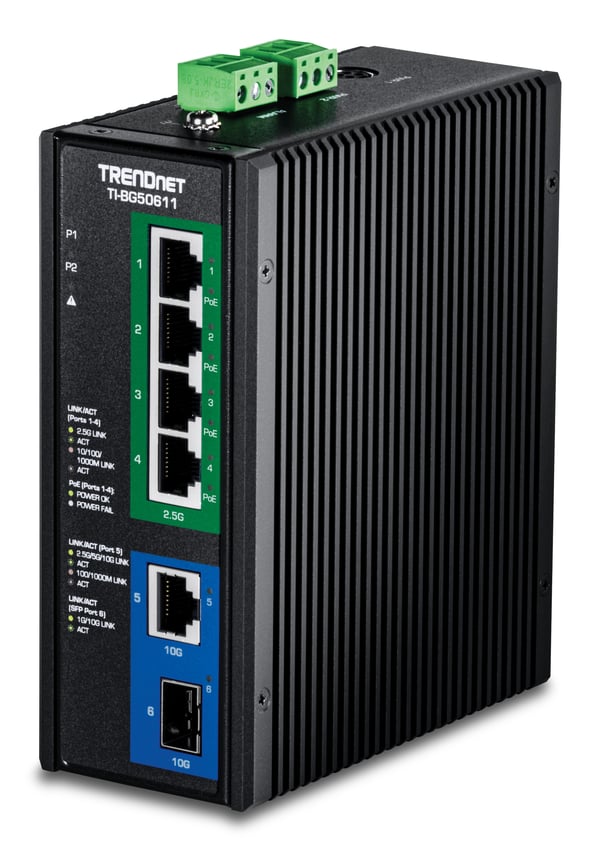 Trendnet 6-Port Industrial 2.5G PoE++ Ohanterad 2.5G Ethernet (100/1000/2500) Strömförsörjning via Ethernet (PoE) stöd Svart