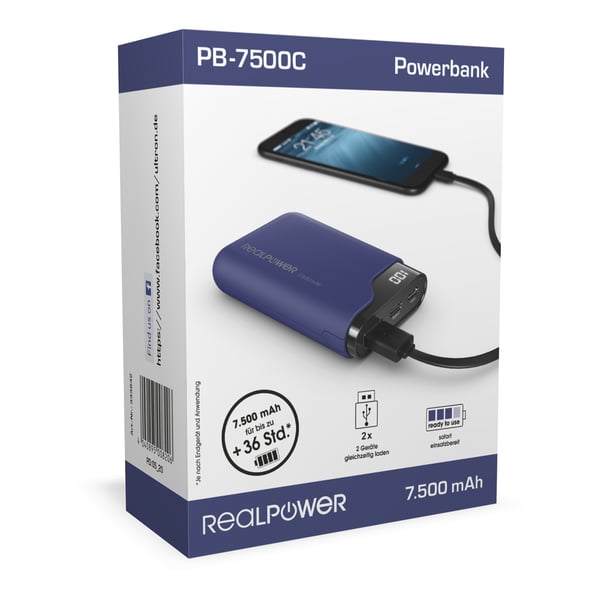 Pikkukuva 3 / 6: RealPower PB-7500C Navy Blue 7500 mAh Musta, Sininen