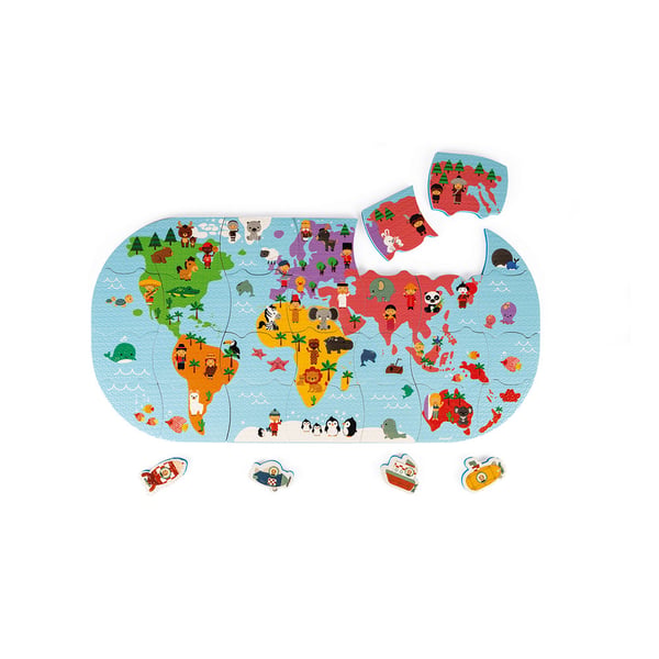 Miniatyrbillede 6 af 11: JANOD Bath Explorers Map Badepuslespil Flerfarvet