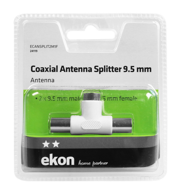 Ekon ECANSPLIT2M1F kabelsplitter eller -samler Kabelfordeler Hvid