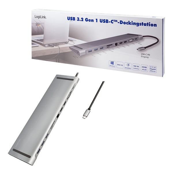 LogiLink-telakointiasema - USB-C 3.2 Gen 1 - 2 x HDMI, VGA