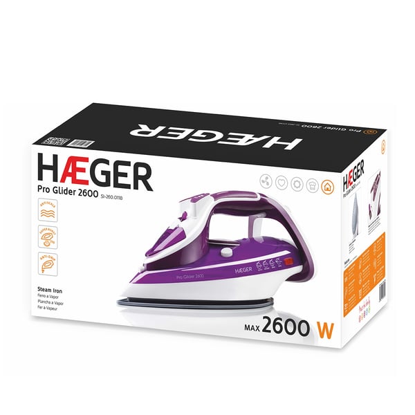 Miniatyrbillede 3 af 6: Haeger Pro Glider 2600 Tør & dampstrygejern Keramisk strygesål 2600 W Violet, Hvid
