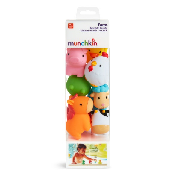 Munchkin Farm Bath Squirts Badedyr Blå, Grøn, Orange, Lyserød, Rød, Hvid, Gul