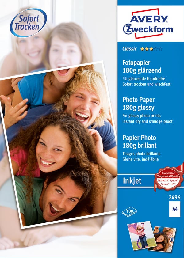 Avery 2496 fotopapir A4 Hvid Glans