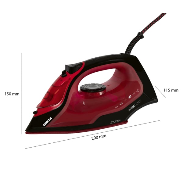 Miniatyrbillede 3 af 4: Clatronic DB 3752 Tør strygejern Keramisk strygesål 2200 W Rød, Sort
