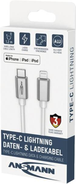 Miniatyrbillede 2 af 2: Ansmann 1700-0209 Lightning kabel 1,2 m Hvid