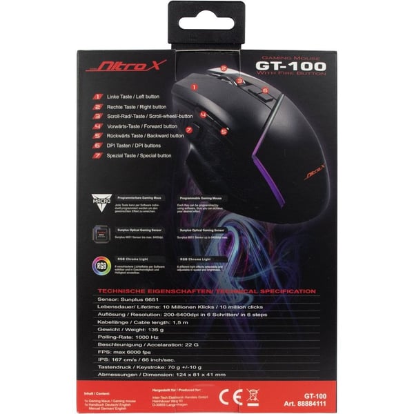 Miniatyrbillede 8 af 8: Inter-Tech GT-100 RGB mus Spil Højre hånd USB Type-A Optisk 6400 dpi