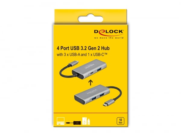 DeLOCK 63261 keskitin USB 3.2 Gen 2 (3.1 Gen 2) Type-C 10000 Mbit/s Musta, Harmaa