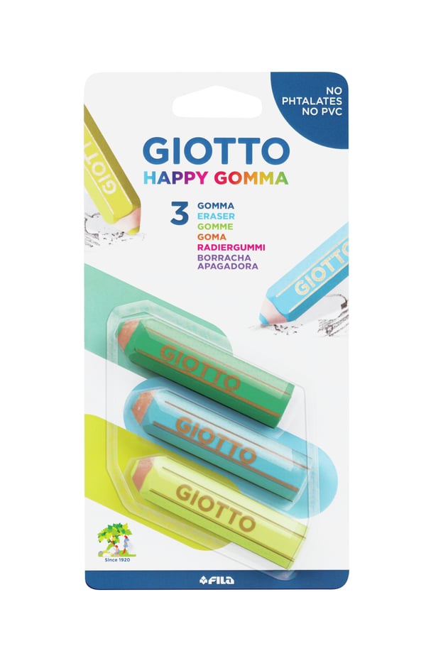 Pikkukuva 3 / 4: Giotto Happy Gomma pyyhekumi Monivärinen 3 kpl