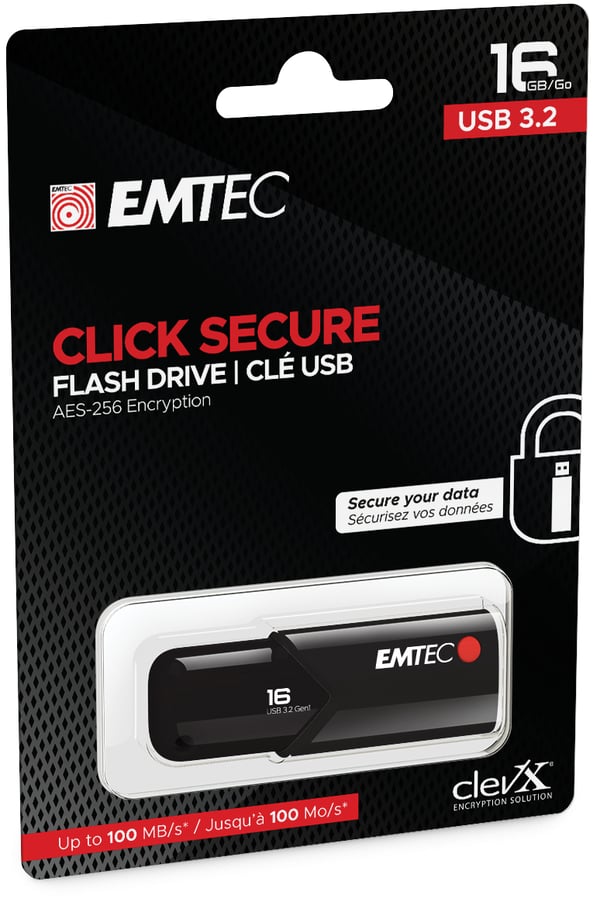 Emtec B120 Click Secure USB-muisti 16 GB USB A-tyyppi 3.2 Gen 2 (3.1 Gen 2) Musta