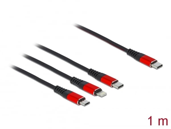 Miniatyrbillede 2 af 2: DeLOCK 86711 USB-kabel USB 2.0 1 m USB C USB C/Micro-USB B/Lightning Sort, Rød
