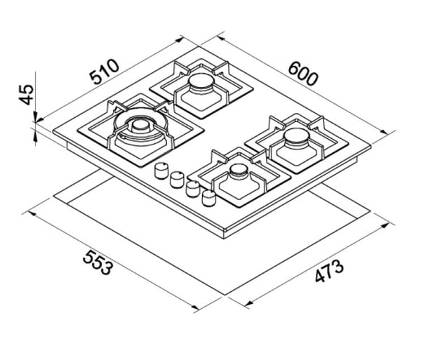 Elleci Plano 60 Rustfrit stål Indbygget 60 cm Gaskomfur 4 zone(s)