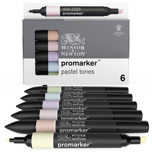 Winsor & Newton 884955070383 speedmarker 6 stk Blandet Vand, Grøn, Fersken, Lyserød, Violet, Gul