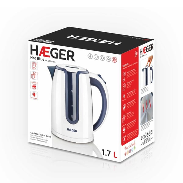 Haeger EK-22B.018A elkedel 1,7 L 2200 W Blå, Hvid