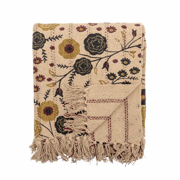 Bloomingville Eydis sengetæppe 130 x 160 cm Bomuld, Viskose, Uld Naturlig