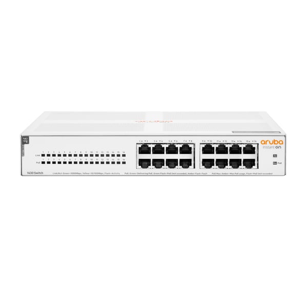 HPE Aruba Networking Aruba Instant On 1430 16G Class4 PoE 124W Hallitsematon L2 Gigabit Ethernet (10/100/1000) Power over Ethernet -tuki 1U Valkoinen