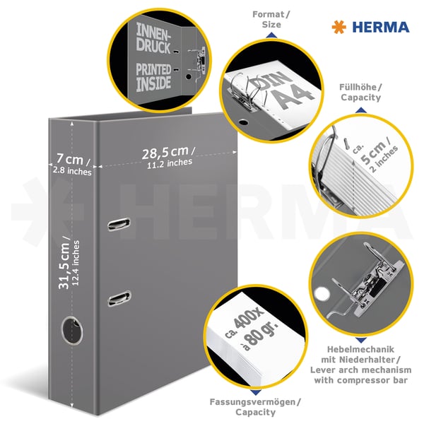 HERMA 7016 ringpärmar A4 Svart, Grå