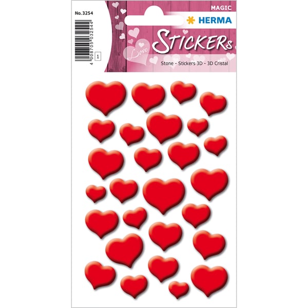 Pikkukuva 1 / 2: HERMA Red hearts, stone koristetarra Kalvo Punainen Kiinteä 27 kpl