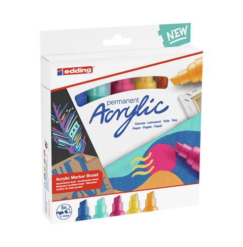 Edding 5000 Acrylic Marker Broad speedmarker Mejselspids Blå, Orange, Lilla, Turkis, Gul 5 stk