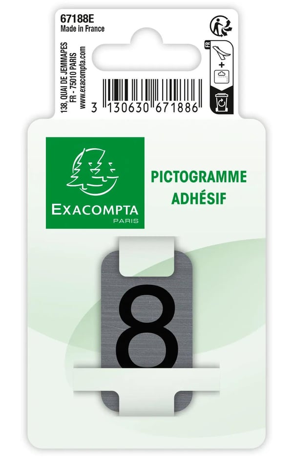Exacompta 67188E självhäftade skyltar & symboler Grå Siffra