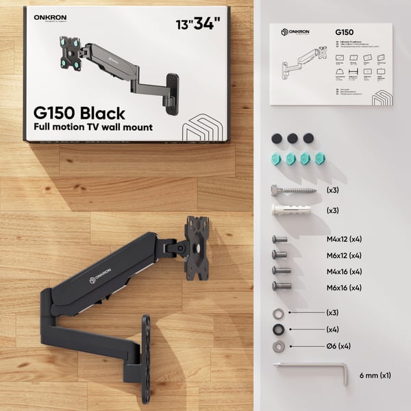 Miniatyrbillede 2 af 2: ONKRON G150-B skærmbeslag og -stativer 86,4 cm (34") Væg Sort