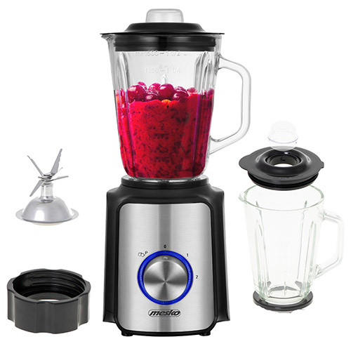 Mesko Home MS 4080 tehosekoitin 1,5 L Pöydällä pidettävä tehosekoitin 1200 W Mustikka, Terästä, Läpinäkyvä