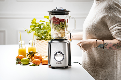 Mesko Home MS 4080 tehosekoitin 1,5 L Pöydällä pidettävä tehosekoitin 1200 W Mustikka, Terästä, Läpinäkyvä