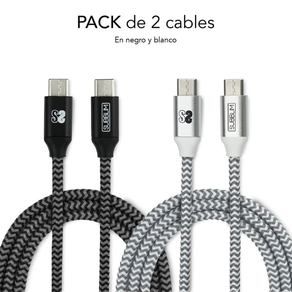 Miniatyrbillede 5 af 5: SUBBLIM PACK 2 CABLES USB TIPO USB-C A USB-C 1 M BLACK/SILVER USB-kabel