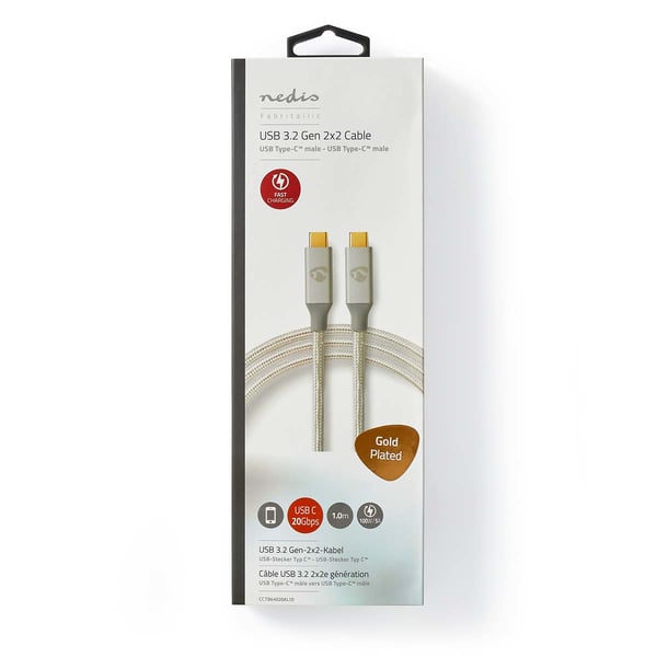 Nedis CCTB64020AL10 USB-kabel USB4 Gen 2x2 1 m USB C 20 Gbit/sek. Sølv