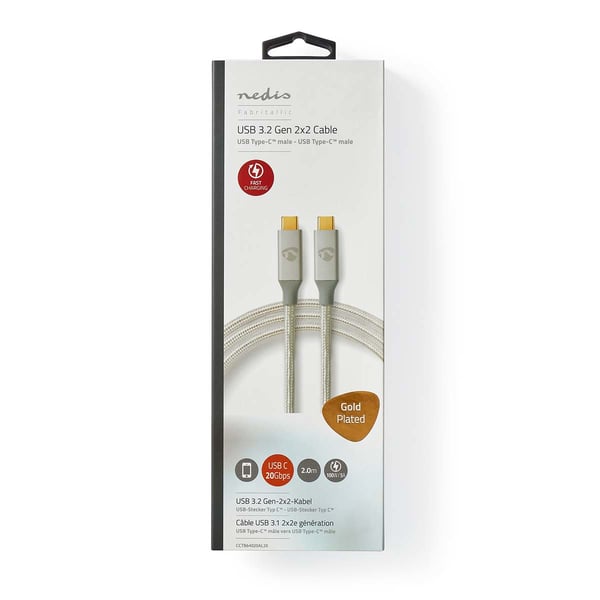 Nedis CCTB64020AL20 USB-kabel USB4 Gen 2x2 2 m USB C 20 Gbit/sek. Sølv