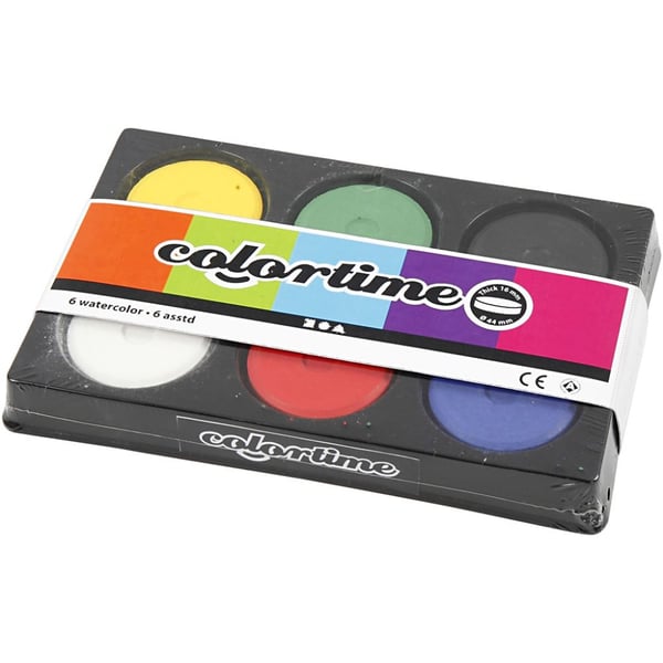 Creativ Company 34480 vandbaseret maling Sort, Blå, Grøn, Rød, Hvid, Gul Palette 6 stk