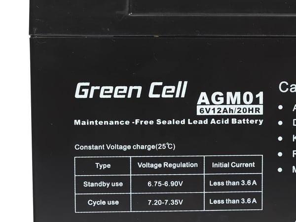 Miniatyrbillede 4 af 5: Green Cell AGM Battery 6V 12Ah - Batterie - 12.000 mAh Blybatterier (VRLA) 12 At