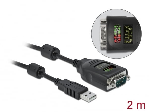 DeLOCK 90497 seriella kablar Svart 2 m USB Type-A RS-232 DB9