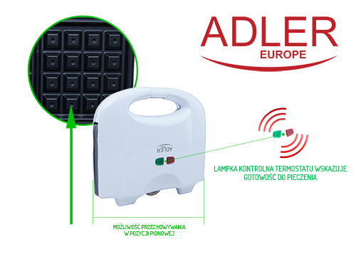 Miniatyrbillede 10 af 12: Adler AD 311 vaffeljern 2 vaffel/vafler 700 W Sort, Hvid