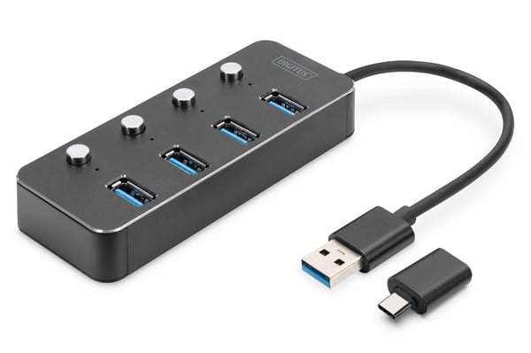 Miniatyrbillede 1 af 5: Digitus DA-70247 interface hub USB 3.2 Gen 1 (3.1 Gen 1) Type-A 5000 Mbit/s Grå