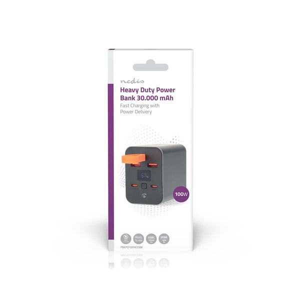 Nedis PBKPD100W25BK akku- ja paristolaturi Litium polymeeri (LiPo) 30000 mAh Musta, Harmaa