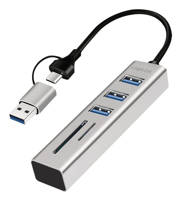 Miniatyrbillede 1 af 4: LogiLink UA0445 interface hub USB 3.2 Gen 1 (3.1 Gen 1) Type-A + Type-C 5000 Mbit/s Grå